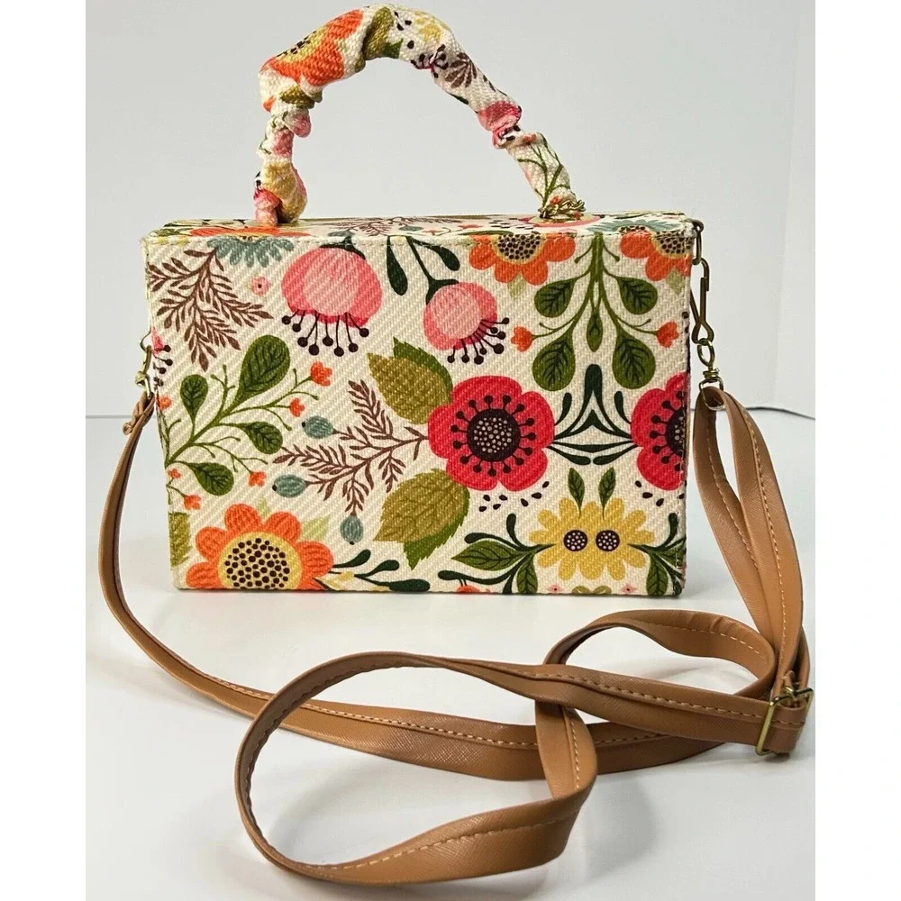 Multicolor Corduroy Hard Shell Medium‎ Floral Top Handle Spring Brunch Girls Out